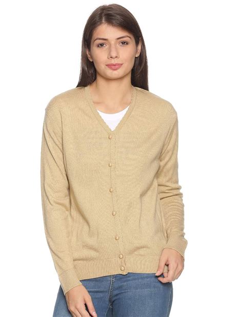Buy Oswal Women Knitted 100% Daffodil Acrylic Regular Fit V Neck Full ...