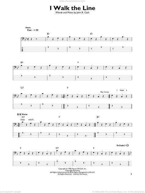 I Walk The Line sheet music for bass solo (PDF)