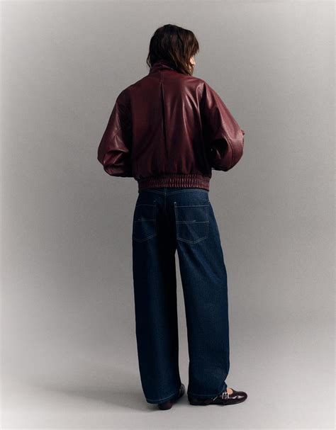 Double-breasted leather effect jacket - Women | Bershka