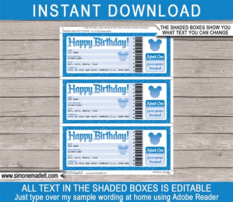 Printable Disneyland Surprise Ticket Template, Disneyworld Ticket, Gift ...