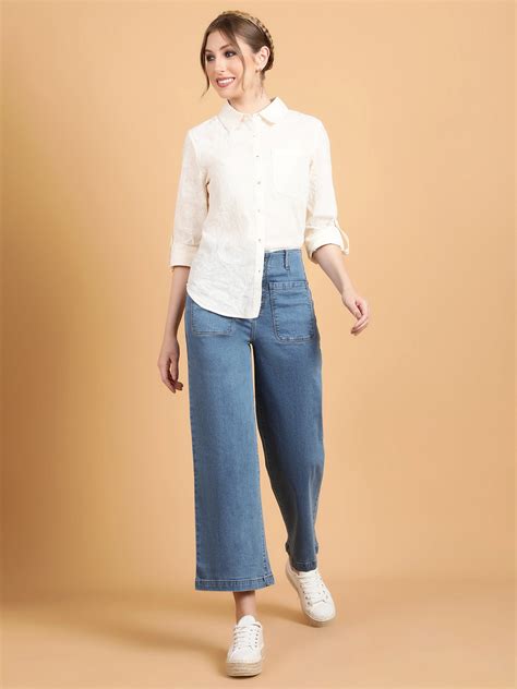 Buy Women Cream Embroidered Regular Fit Shirt - Global Republic