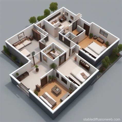 Three Bedroom House Floor Plan | Stable Diffusion Online
