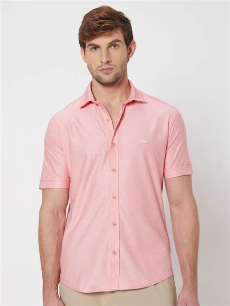 Buy Pink Knitted Plainslim Fit Casual Shirt Online at Muftijeans