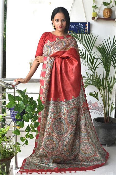 Madhubani Paints Mother Nature Madhubani Handpainted Saree Online ...