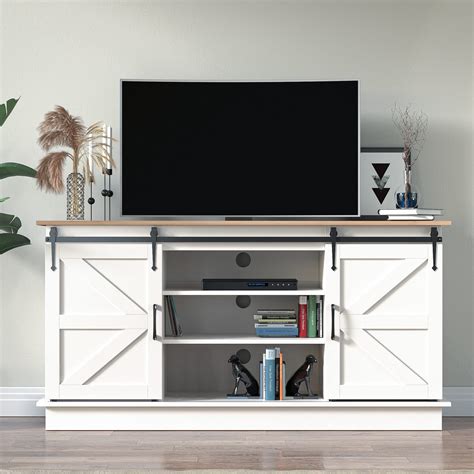 Cozy Castle Farmhouse 70" TV Stand, Sliding Barn Door Entertainment ...