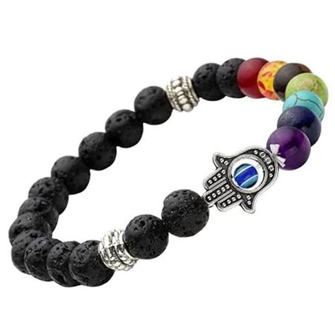 Buy VR Creatives 7 Chakras Gemstone Evil Eye Unisex Bracelet Lava Stone ...