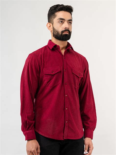 Mahroon Corduroy double pocket full sleeves shirt