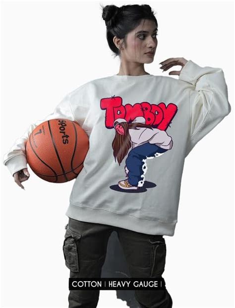 Buy PRONK Tomboy Women Drop Shoulder 100% Cotton French Terry Crew Neck ...