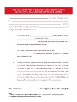 Image result for Self Declaration Form PDF UIDAI