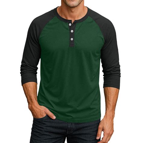 Evdexr Baseball Shirts Mens 3/4 Sleeve Henley T Shirts Cotton Round ...