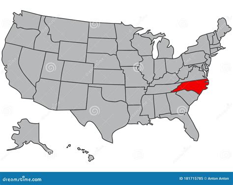 Vector Map of the United States of America. North Carolina State Illustration in Gray Color ...
