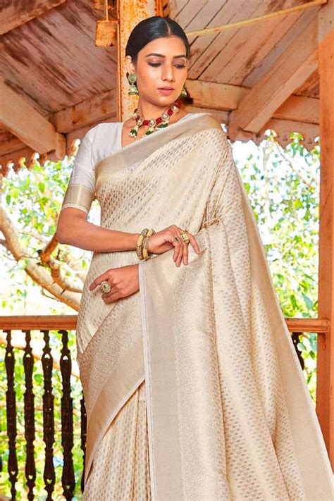 Buy Ivory White Zari Woven Kanjivaram Saree 37741 Online | Karagiri