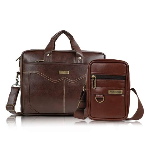 veneer Brown Synthetic Vegan Leather Laptop Bag Briefcase 16.5 Inch ...
