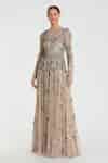 Buy Beige Polyester Sequins, Beads Round Neck Coin Embroidered Gown For ...