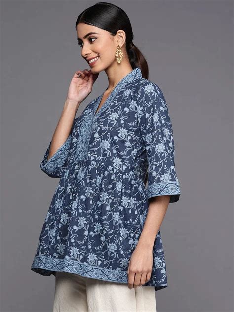 Buy Blue Printed Cotton A-Line Kurti Online at Rs.714 | Libas