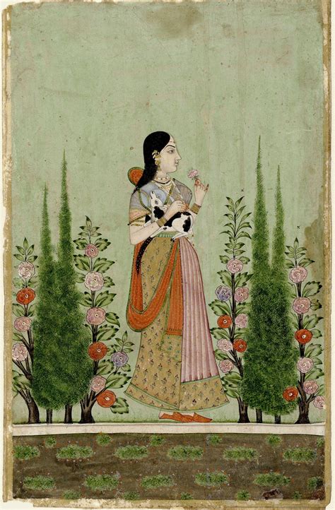 Indian Miniature Art - Girl holding a Calf - Canvas Prints by Angele ...