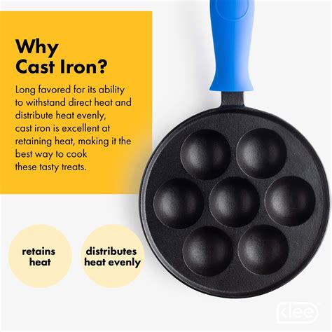 Klee Cast Iron Aebleskiver Pan with Silicone Handle Covers - Pre ...