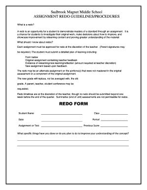 Fillable Online sudbrookms bcps ASSIGNMENT REDO GUIDELINES/PROCEDURES ...