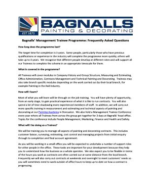 Fillable Online Bagnalls Management Trainee Programme: Frequently Asked ...