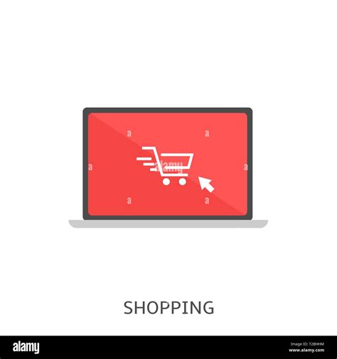 Shopping. Online Shopping, white shopping cart icon on red laptop ...
