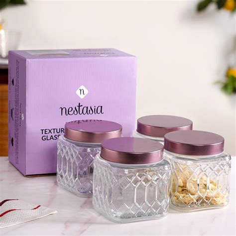 Set Of 4 Kitchen Glass Jars With Metal Lid 850ml Online - Premium Jar ...