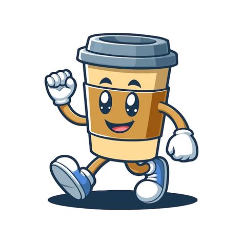 Mascote de xícara de café retrô vetor de personagem de desenho animado ...