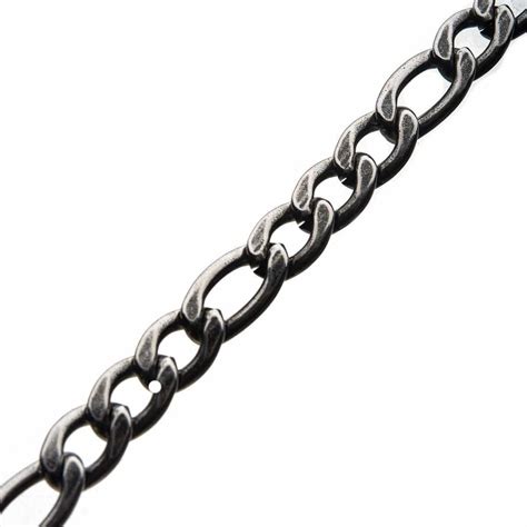 Buy Men's Silver Tone Oxidized Finish 8mm Figaro Chain Bracelet Online ...