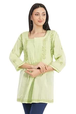 Buy GK MILAN | Short Kurti for Wome | Hand Embroidered Green Cotton ...