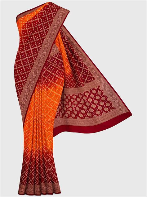Orange And Red Jaal Bandhani Saree in Synthetic – Khatri Jamnadas Bechardas