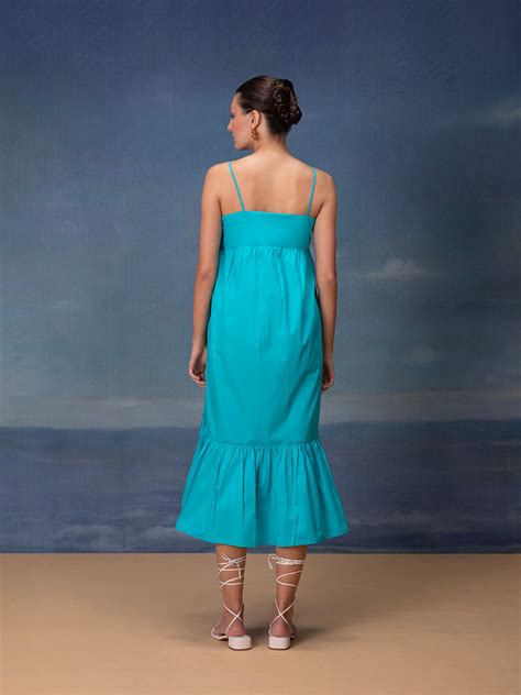 Sky Blue Midi Dress With Floral Patch – Bannoswagger