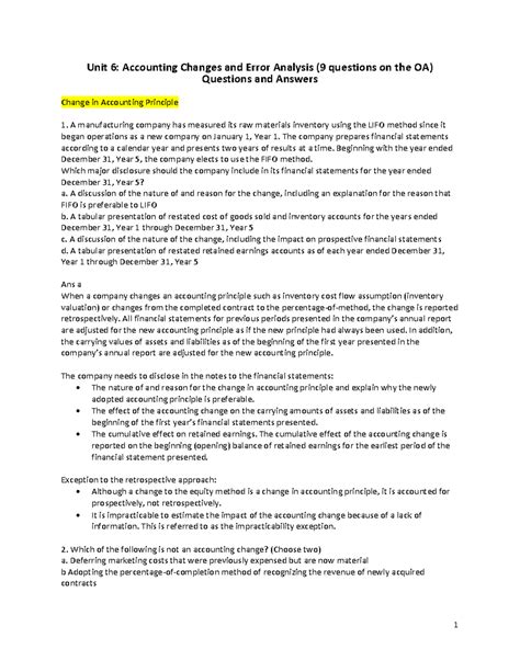 D105 Unit 6 - Accounting Changes, Estimates, and Error Analysis - Studocu