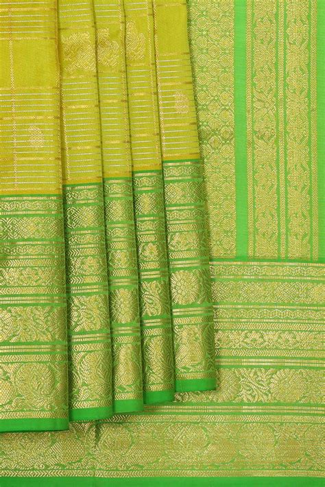 Venkatagiri Silk Golden Green Saree – Kalanjali