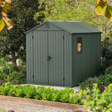 Keter Darwin 8x6 ft Apex Green Plastic 2 door Shed with floor & 1 ...