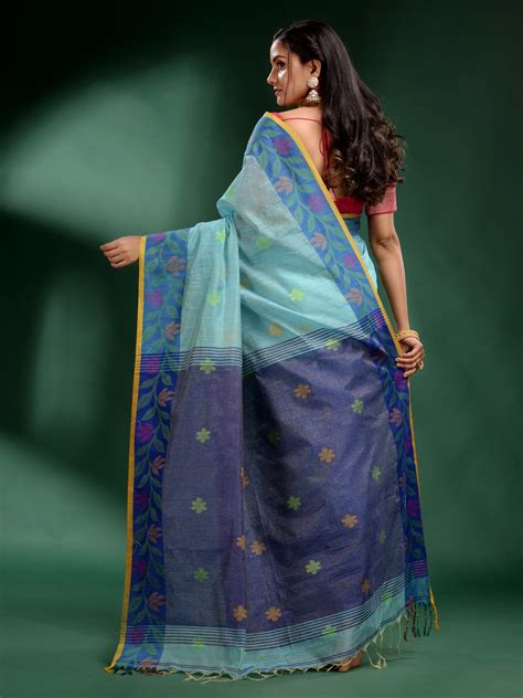 Sky Blue Tissue Handwoven Soft Saree With Nakshi Border – Charukriti