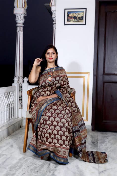 Natural Hand Blocks Prints Maheshwari Silk Sarees – Baagru India