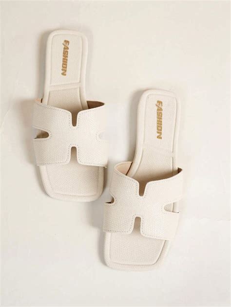 Women's Fashionable Flat Sandals, Square Toe Open Toe Black Slip-On ...