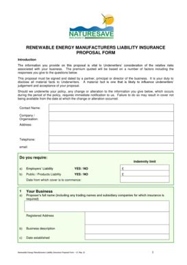 Fillable Online LIABILITY PROPOSAL FORM - Naturesave Fax Email Print ...