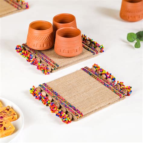 Colourful Jute Mini Trivet Mats Set of 2 Online - Premium Trivet | Nestasia