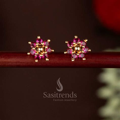 Impon Addigai Micro Gold AD Flower Bead Stud Earrings - Sasitrends
