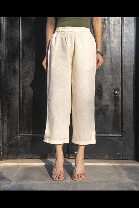 Rangsutra Suhani White Straight-Fit Cotton Pant With Kantha Hand Embro ...