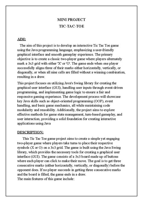 Oops - nothing - MINI PROJECT TIC-TAC-TOE AIM: The aim of this project ...