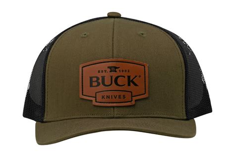 Buck Logo Leather Patch Cap 89160, OD Green/Black | Advantageously ...
