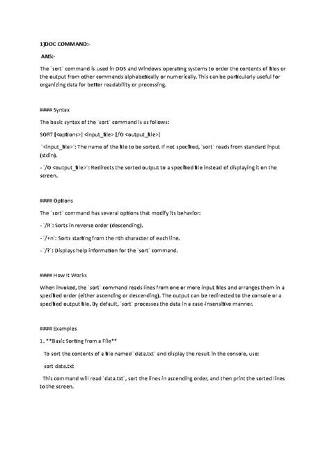 Operating system Practical - 1)DOC COMMAND:- ANS:- The sort command is ...