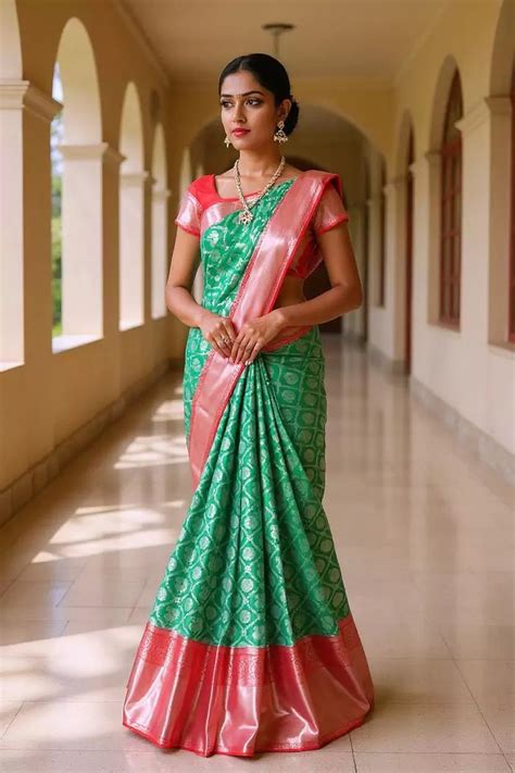 Dark Green Floral Zari Kanchi Pattu Silk Saree – South India Shopping Mall