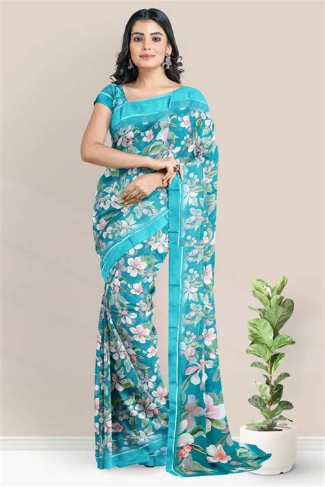 Chiffon Georgette Digital Print Satin Border Brinjal Saree