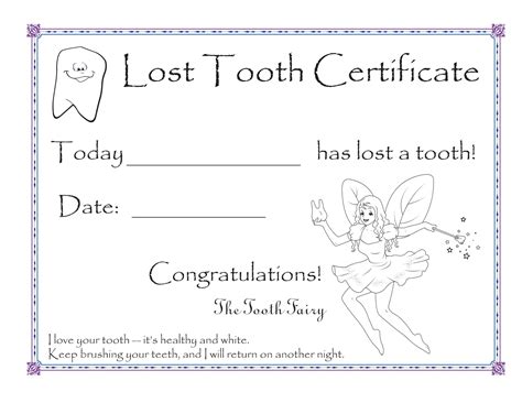 Black And White Tooth Fairy Certificate