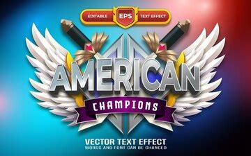 American champions emblem with editable text effect | Premium Vector