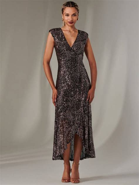 Jolie Moi Sequin Ruffle Hem Dress, Black/Rose Gold