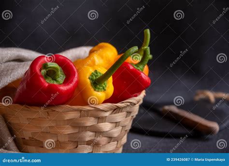 Colorful Long Sweet Peppers on Dark Background Stock Image - Image of ...