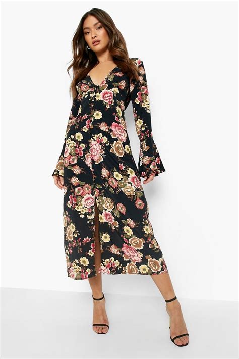 Floral Chiffon Plunge Midaxi Dress | boohoo USA